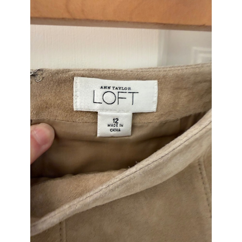 Vintage Ann Taylor Loft Pleated Suede Leather Skirt Tan Brown Size 12 Y2K - Picture 8 of 9
